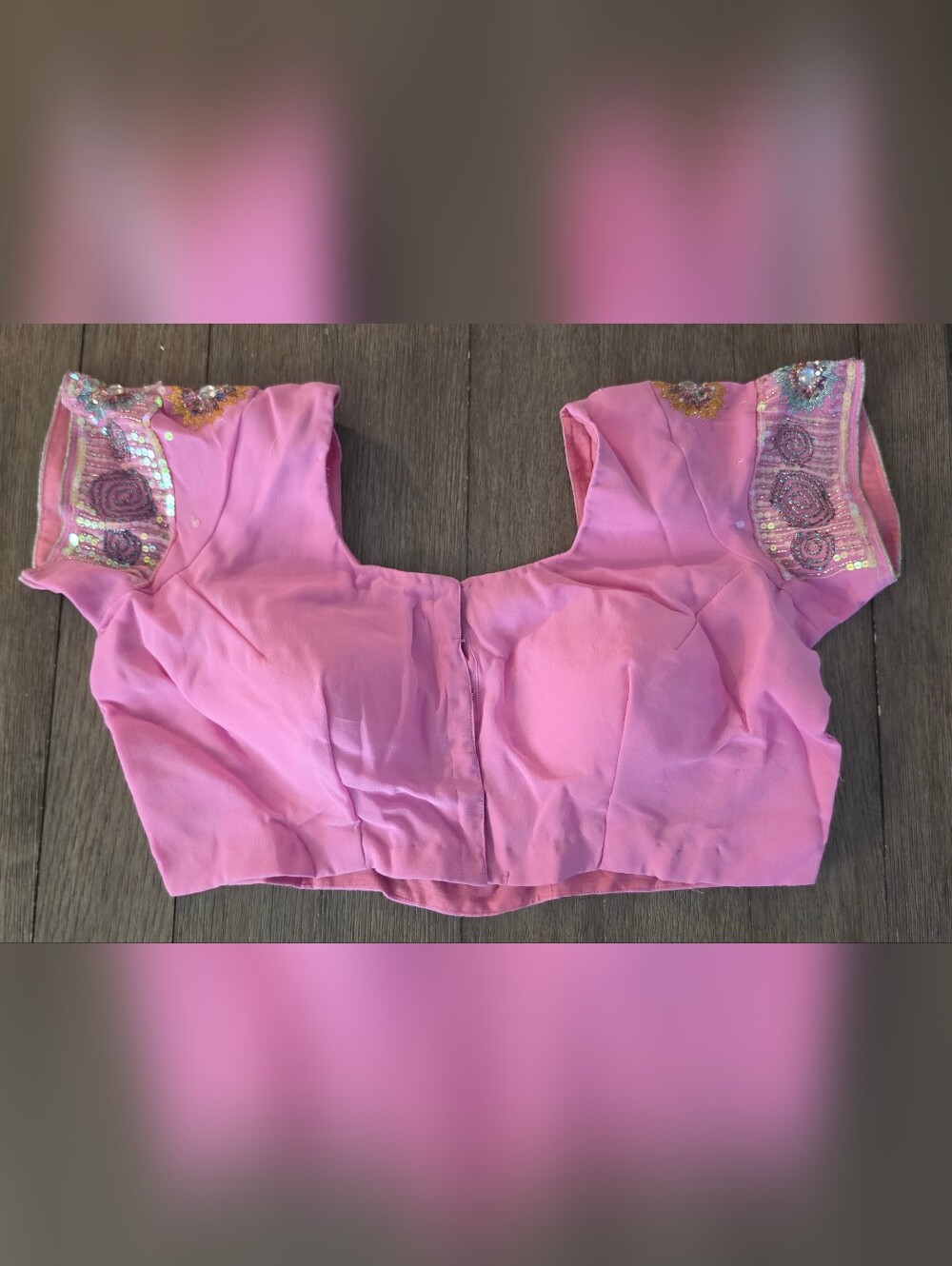 Pink Embroidered Crop Blouse